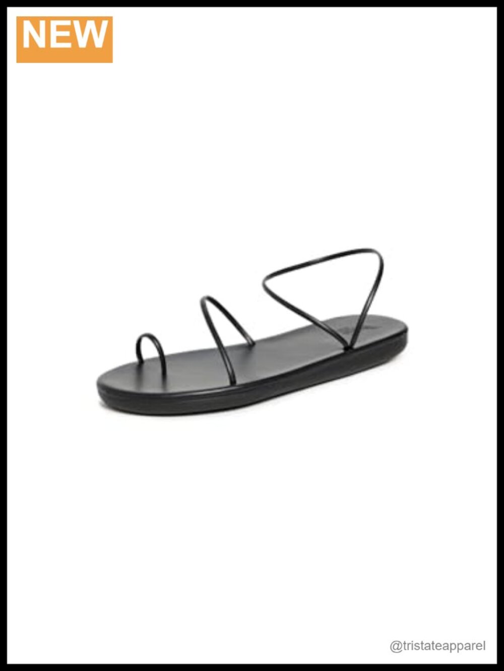 Faux Leather Flat Sandals with Toe Strap and Ankle Strap
